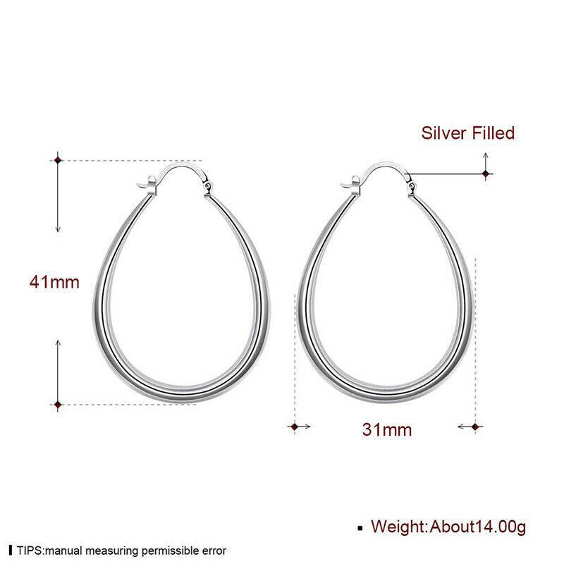 Women's Jewellery: Elegant Teardrop Silver Filled Hoop Earrings 41mm Lightweight Fashion Jewelry