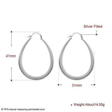 Women's Jewellery: Elegant Teardrop Silver Filled Hoop Earrings 41mm Lightweight Fashion Jewelry