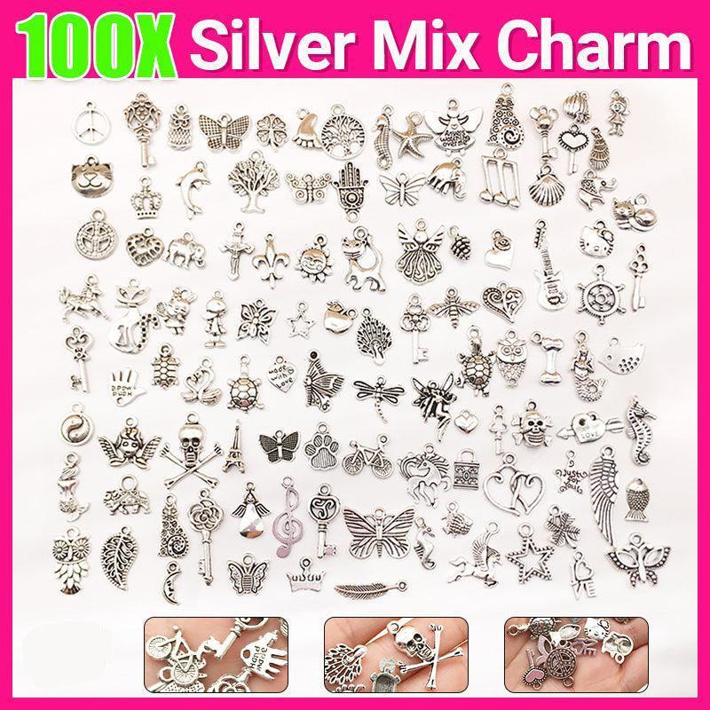 Women's Jewellery: 100Pcs Tibetan Silver Mixed Charms - DIY Jewelry Crafting Pendants