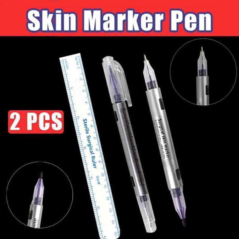 Tattoo Suppliers: Microblading Tattoo Eyebrow Surgical Skin Marker Pen Ruler Tattoo Piercing 2Pcs