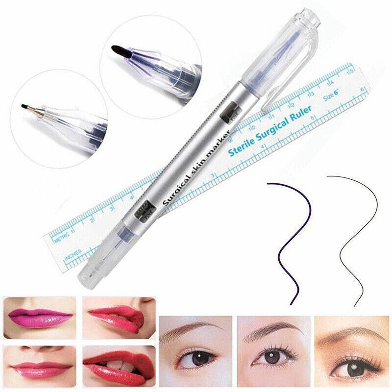 Tattoo Suppliers: Microblading Tattoo Eyebrow Surgical Skin Marker Pen Ruler Tattoo Piercing 2Pcs