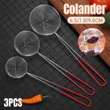 Kitchen Utensils: 3X Stainless Steel Slotted Filter Spoon MilkTea Kitchen Tool OilSkimmer Strainer