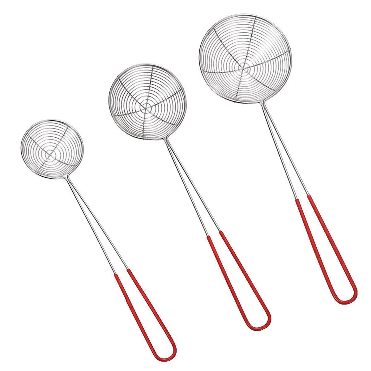Kitchen Utensils: 3X Stainless Steel Slotted Filter Spoon MilkTea Kitchen Tool OilSkimmer Strainer