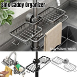 Kitchen & Dining Trolleys: Multifunctional Faucet Shelf Kitchen Storage Sink Draining Basket Household Rack - Black