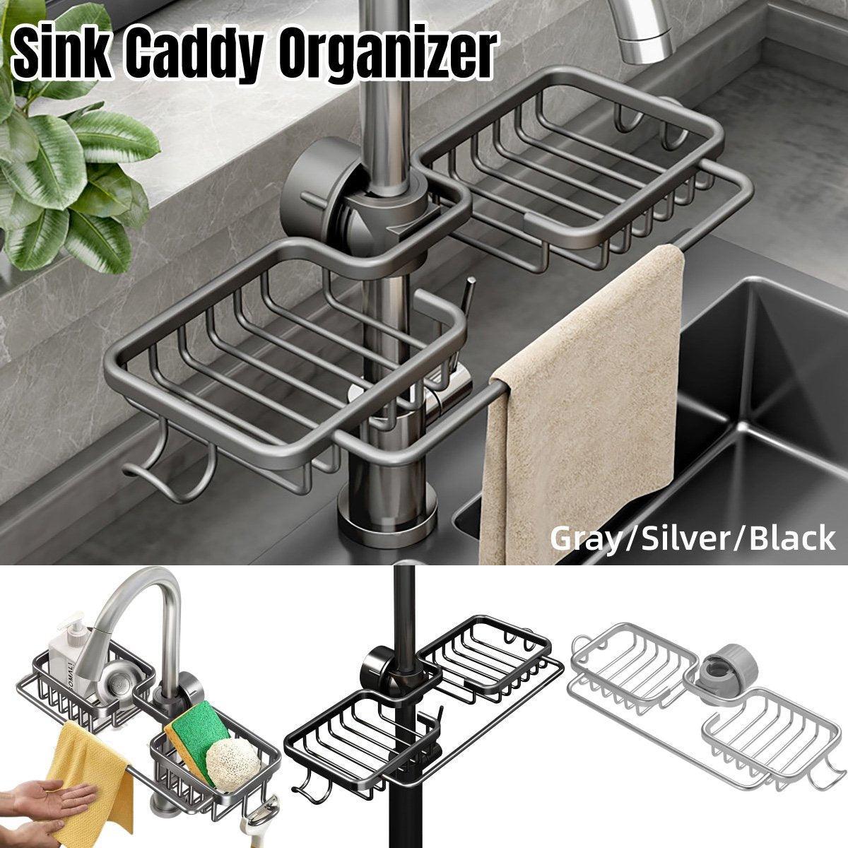 Kitchen & Dining Trolleys: Multifunctional Faucet Shelf Kitchen Storage Sink Draining Basket Household Rack - Grey