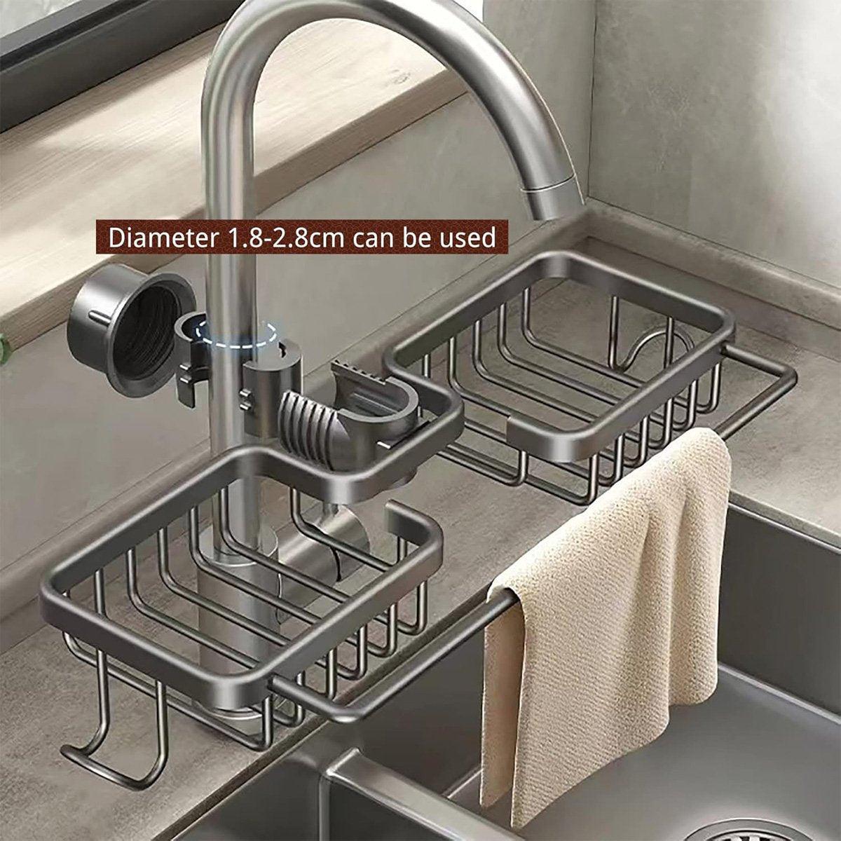 Kitchen & Dining Trolleys: Multifunctional Faucet Shelf Kitchen Storage Sink Draining Basket Household Rack - Silver