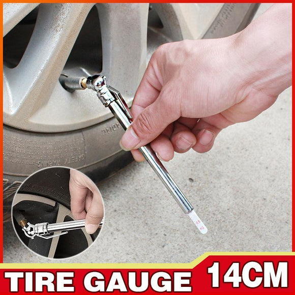 14cm Stainless Steel Pencil Tyre Pressure Gauge 5-50 PSI Manual Tester