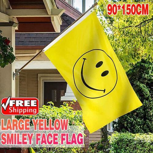 Outdoor Decorations & Lights: Large Yellow Smiley Face Flag Heavy Duty Outdoor Happy 90 X 150 CM - 3ft x 5ft