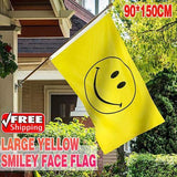 Outdoor Decorations & Lights: Large Yellow Smiley Face Flag Heavy Duty Outdoor Happy 90 X 150 CM - 3ft x 5ft