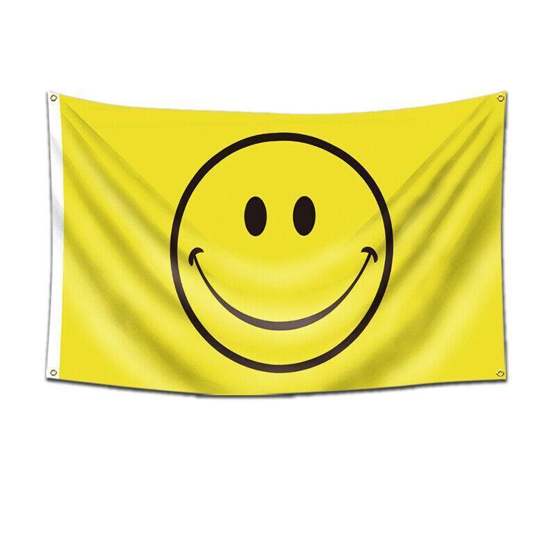 Outdoor Decorations & Lights: Large Yellow Smiley Face Flag Heavy Duty Outdoor Happy 90 X 150 CM - 3ft x 5ft