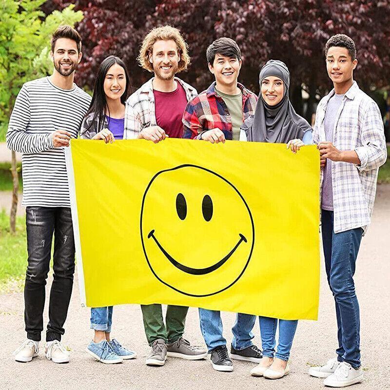 Outdoor Decorations & Lights: Large Yellow Smiley Face Flag Heavy Duty Outdoor Happy 90 X 150 CM - 3ft x 5ft