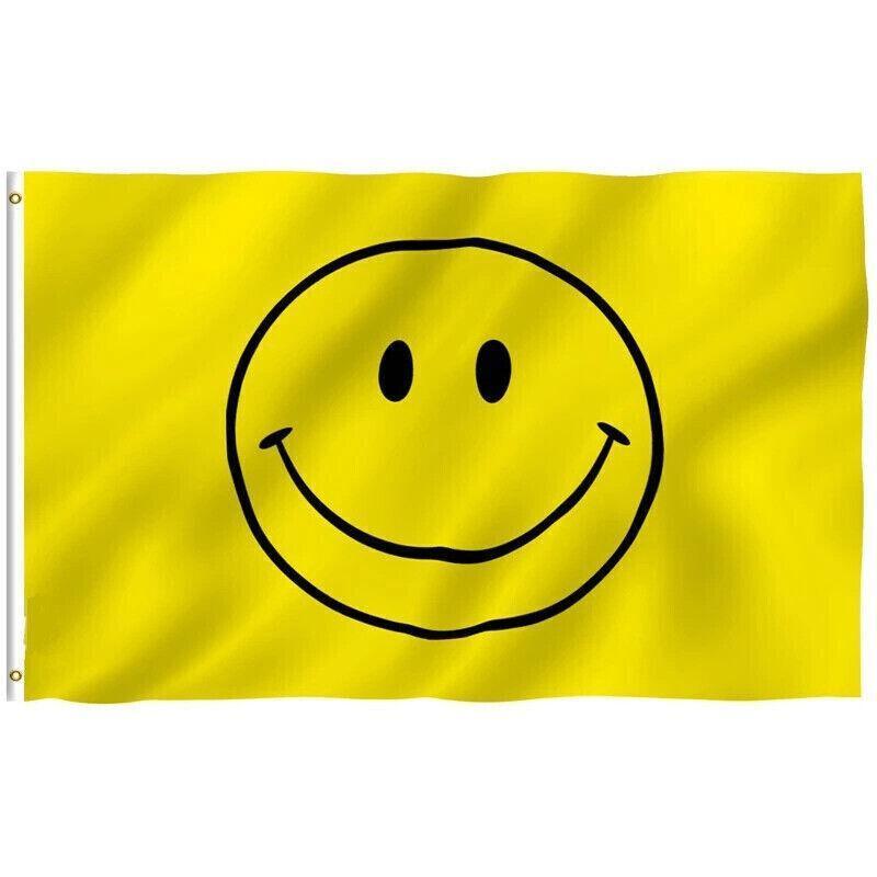 Outdoor Decorations & Lights: Large Yellow Smiley Face Flag Heavy Duty Outdoor Happy 90 X 150 CM - 3ft x 5ft