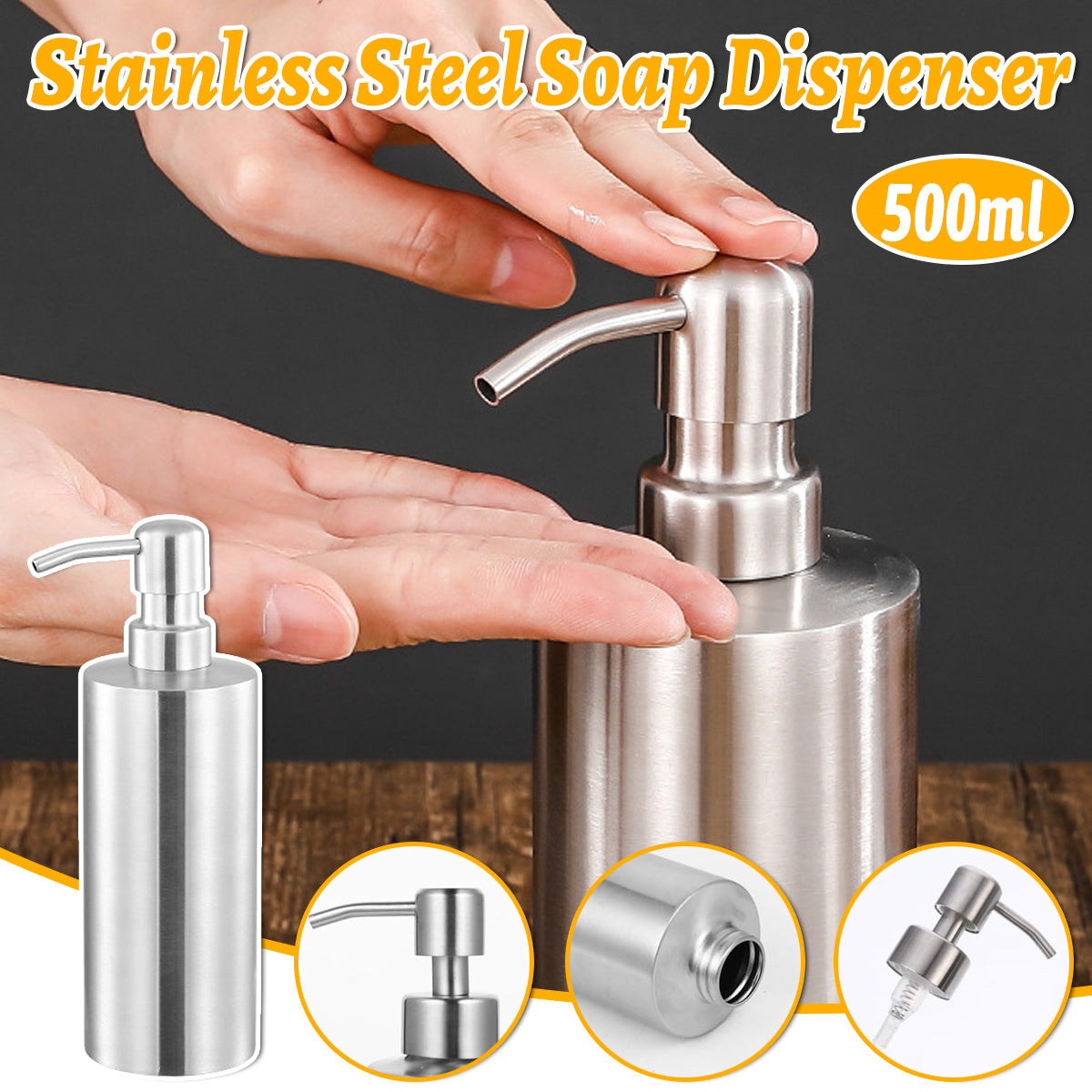 Shower Accessories: Soap Dispenser 500ml Stainless Steel Pump Silver Bathroom Liquid Container