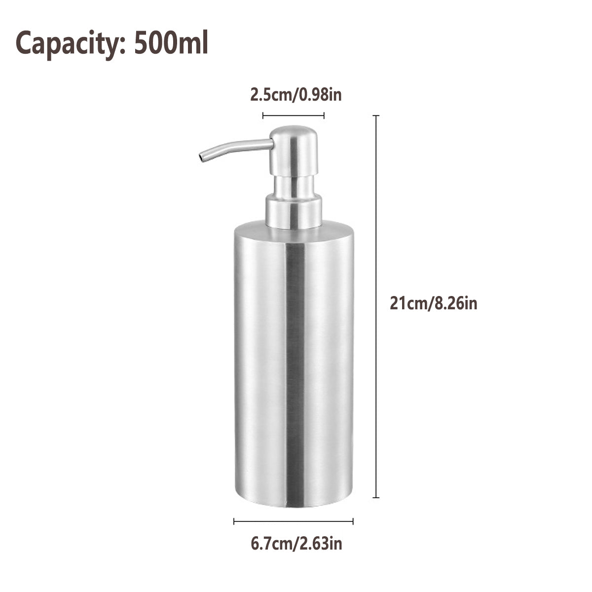 Shower Accessories: Soap Dispenser 500ml Stainless Steel Pump Silver Bathroom Liquid Container
