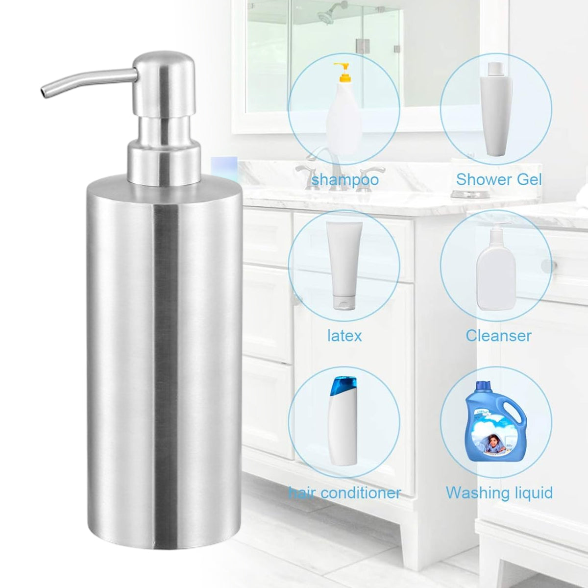 Shower Accessories: Soap Dispenser 500ml Stainless Steel Pump Silver Bathroom Liquid Container