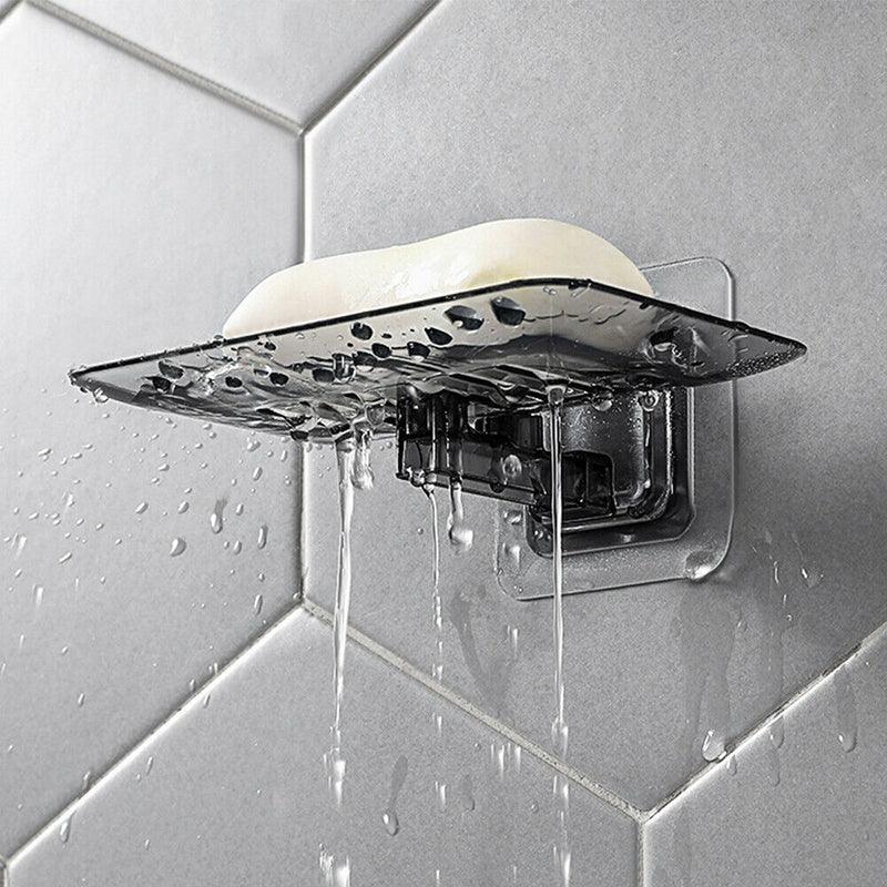 Outdoor Lights: Bathroom Waterfall Tray Holder Soaps Plate Suction Case Containers Dish Storage - Black