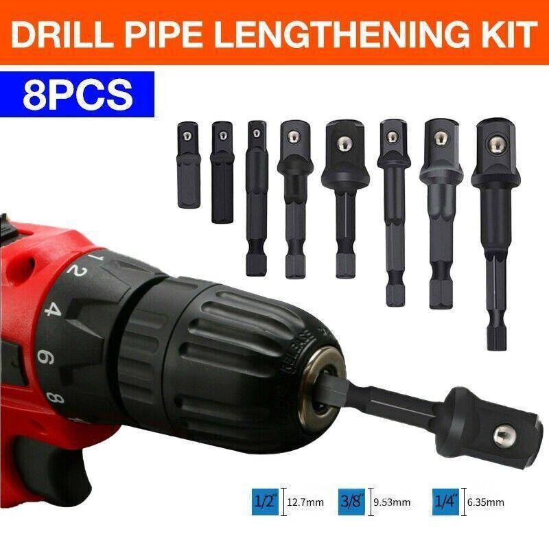 Drill & Screwdriver Accessories: 8PCS Power Drill Socket Adapter Extension Set Impact Nut Driver Hex Bit Tool Kit