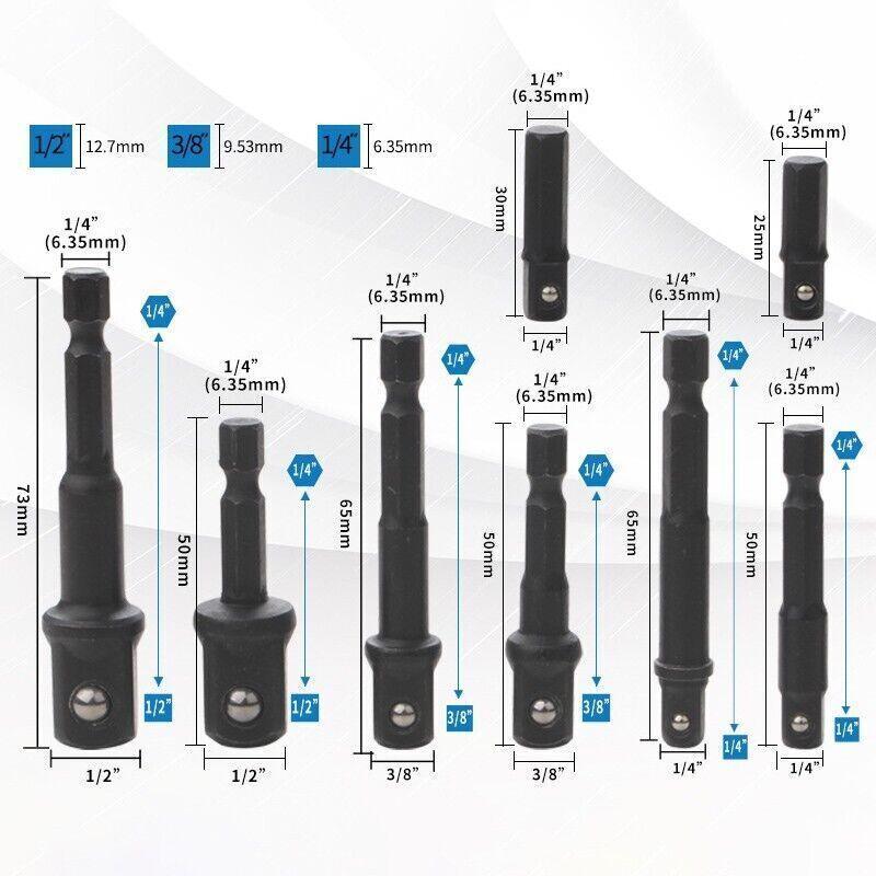 Drill & Screwdriver Accessories: 8PCS Power Drill Socket Adapter Extension Set Impact Nut Driver Hex Bit Tool Kit