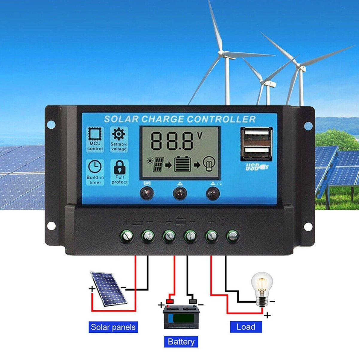 Power & Electrical Supplies: 20A Solar Charge Controller 12V 24V LCD 2 USB Ports Lead-Acid Regulator