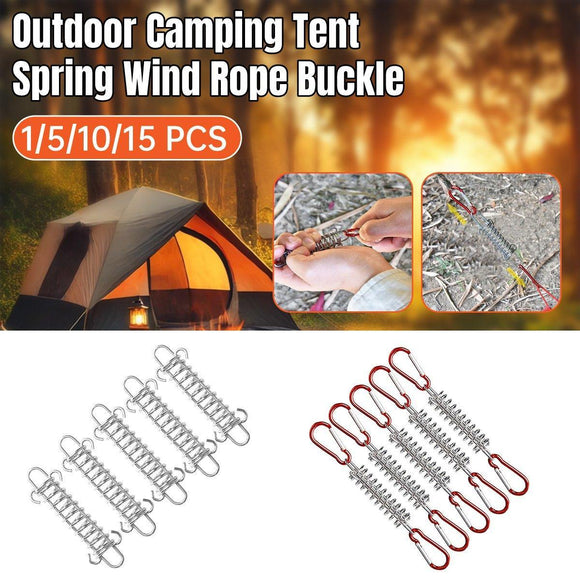 1-15PCS Outdoor Camping Tent Spring Wind Rope Buckle Fix Hook Buckles Silver Red - 1pcs