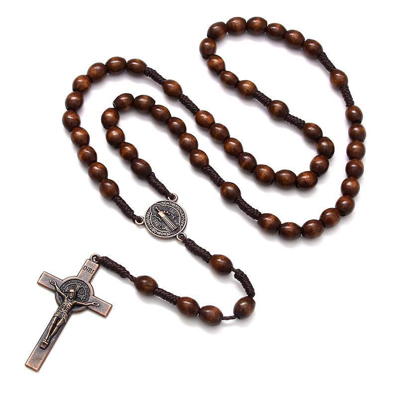 Men's Jewellery: 1PC Wooden Rosary Beads Necklace Christian Cross Catholic Rosary Beads