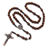1PC Wooden Rosary Beads Necklace Christian Cross Catholic Rosary Beads