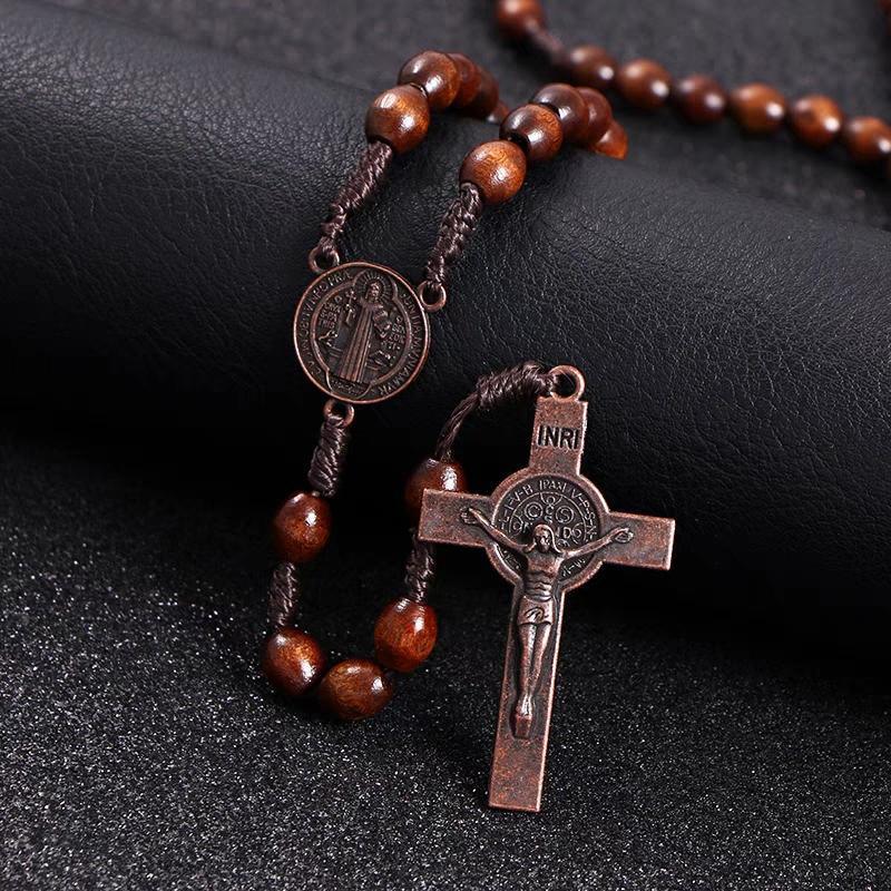 Men's Jewellery: 1PC Wooden Rosary Beads Necklace Christian Cross Catholic Rosary Beads