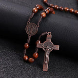 1PC Wooden Rosary Beads Necklace Christian Cross Catholic Rosary Beads