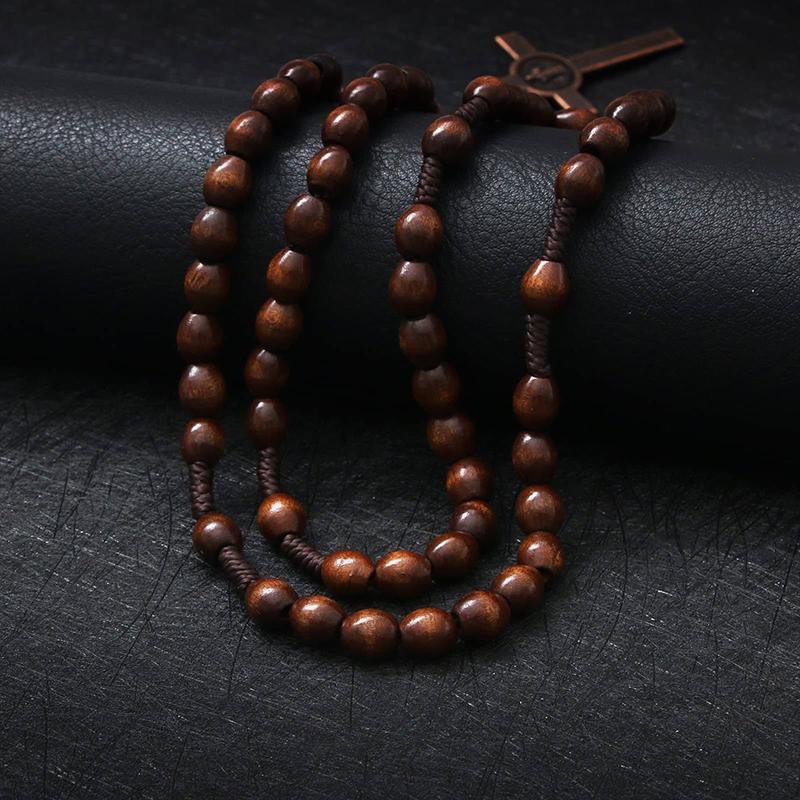 Men's Jewellery: 1PC Wooden Rosary Beads Necklace Christian Cross Catholic Rosary Beads