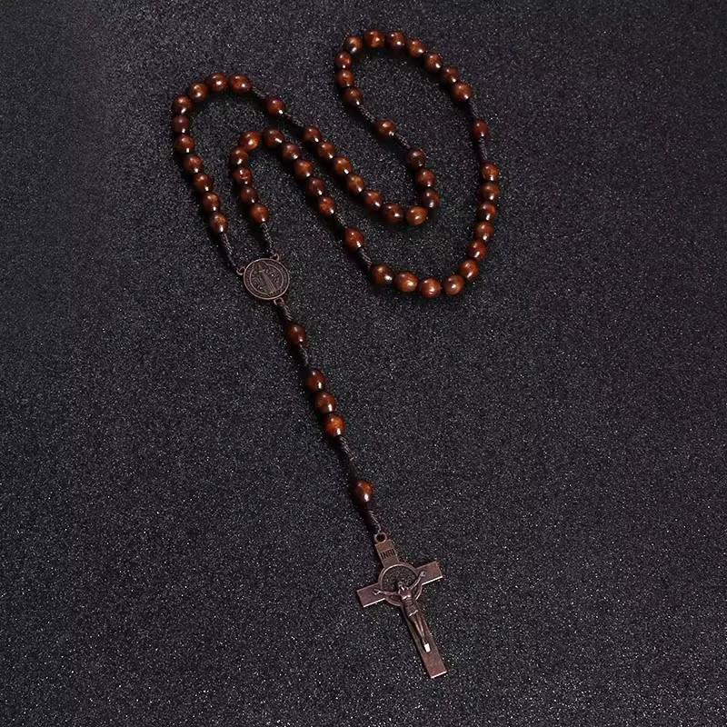 Men's Jewellery: 1PC Wooden Rosary Beads Necklace Christian Cross Catholic Rosary Beads