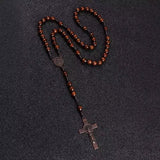 1PC Wooden Rosary Beads Necklace Christian Cross Catholic Rosary Beads