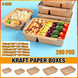 200 x Brown Bento Salad Pasta Rice Kraft Paper Lunch Box Takeaway Food Container - 900ml+PET lid