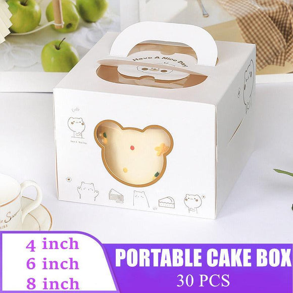 30PCS Bear Portable Cake Boxes Display Window Packing Case Party with Handle Birthday - 4 inch