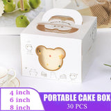 30PCS Bear Portable Cake Boxes Display Window Packing Case Party with Handle Birthday - 4 inch