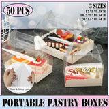Postage Satchels & Boxes: 50PCS Portable Pastry Boxes Portable Cake Box Paper Cookie Boxes Sandwich Box - L-Transparent+White inner tray