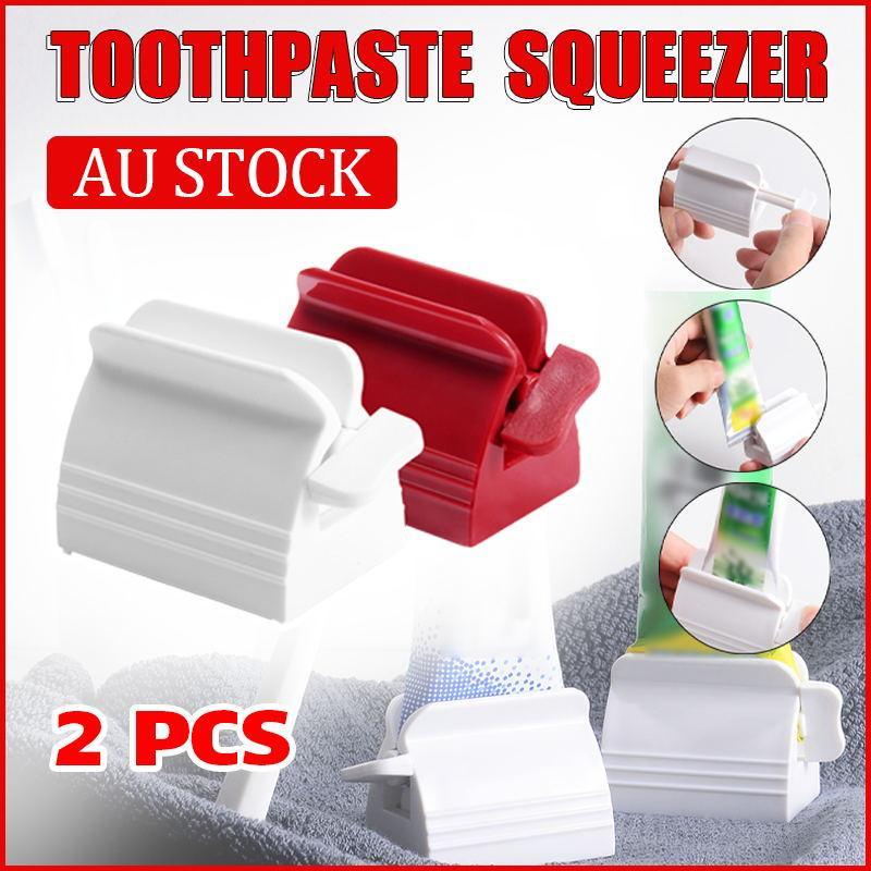 Oral Care: Large Bathroom Toothpaste Squeezer Tube Easy Stand Dispenser Rolling Holder Seat - Red