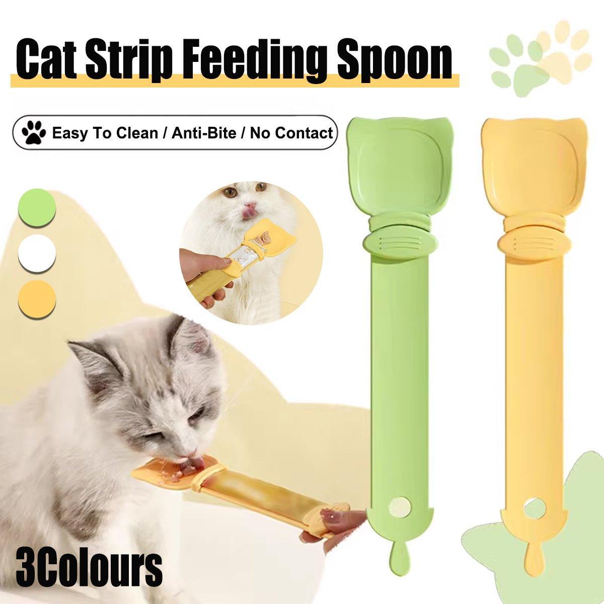 Cat Bowls, Feeders & Waterers: Cat Strip Scoop Squeezer Feeder Snack Spoon Easy Cat Feeding Treats - White