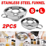 2pcs Stainless Steel Wide Mouth Funnel Large Bore Oil Drain Household Funnel Set