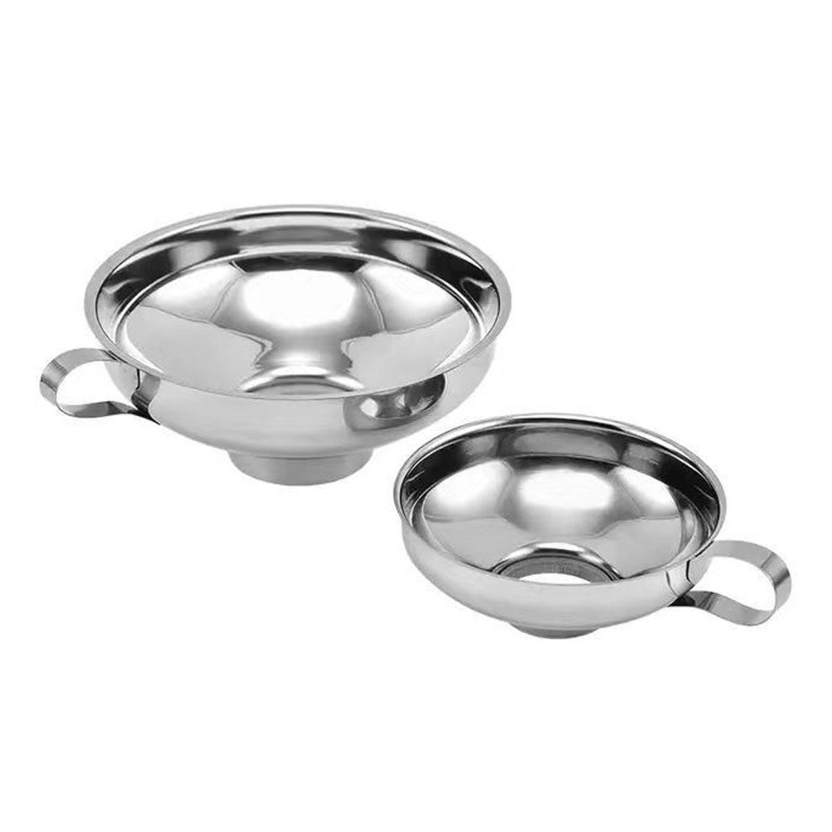 Kitchen Utensils: 2pcs Stainless Steel Wide Mouth Funnel Large Bore Oil Drain Household Funnel Set