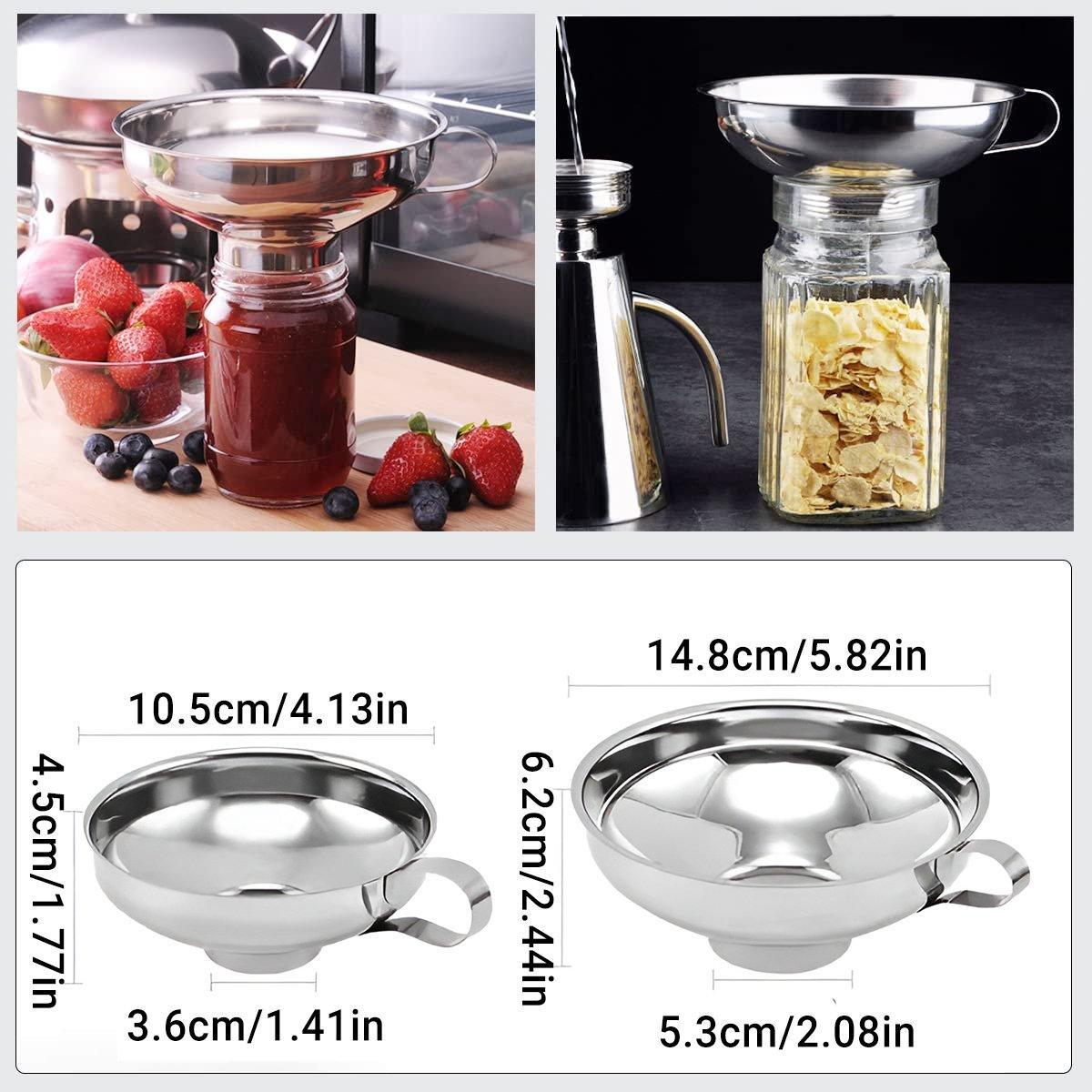 Kitchen Utensils: 2pcs Stainless Steel Wide Mouth Funnel Large Bore Oil Drain Household Funnel Set