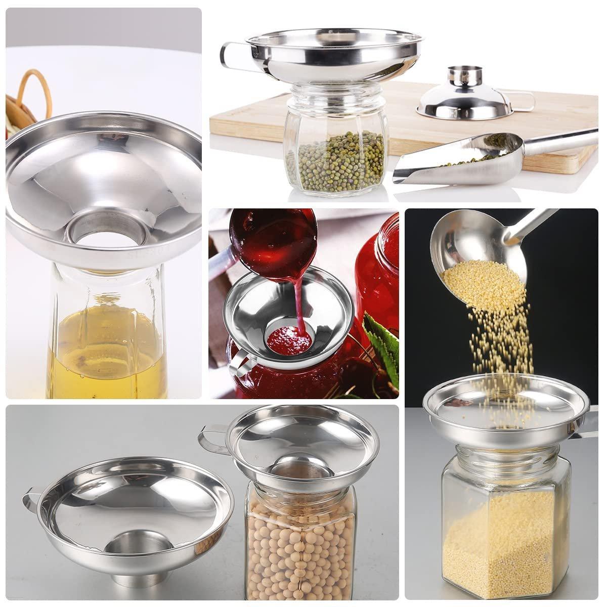 Kitchen Utensils: 2pcs Stainless Steel Wide Mouth Funnel Large Bore Oil Drain Household Funnel Set
