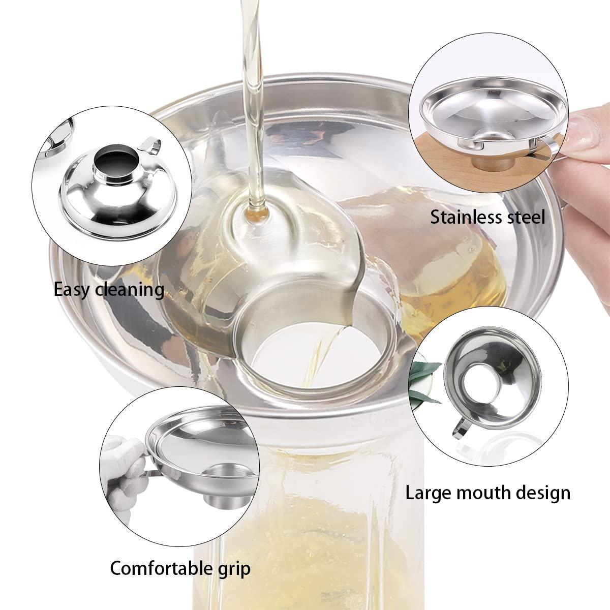 Kitchen Utensils: 2pcs Stainless Steel Wide Mouth Funnel Large Bore Oil Drain Household Funnel Set