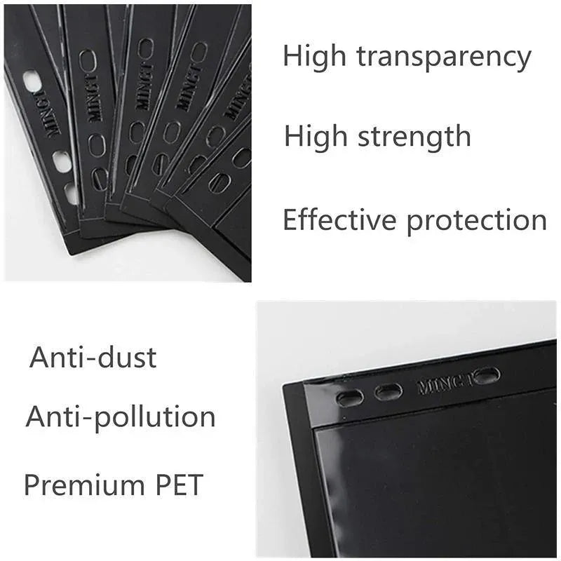 10 Pcs Stamp Album Refill Pages, Double Sided Black 7-Strip Sheets with 9 Holes