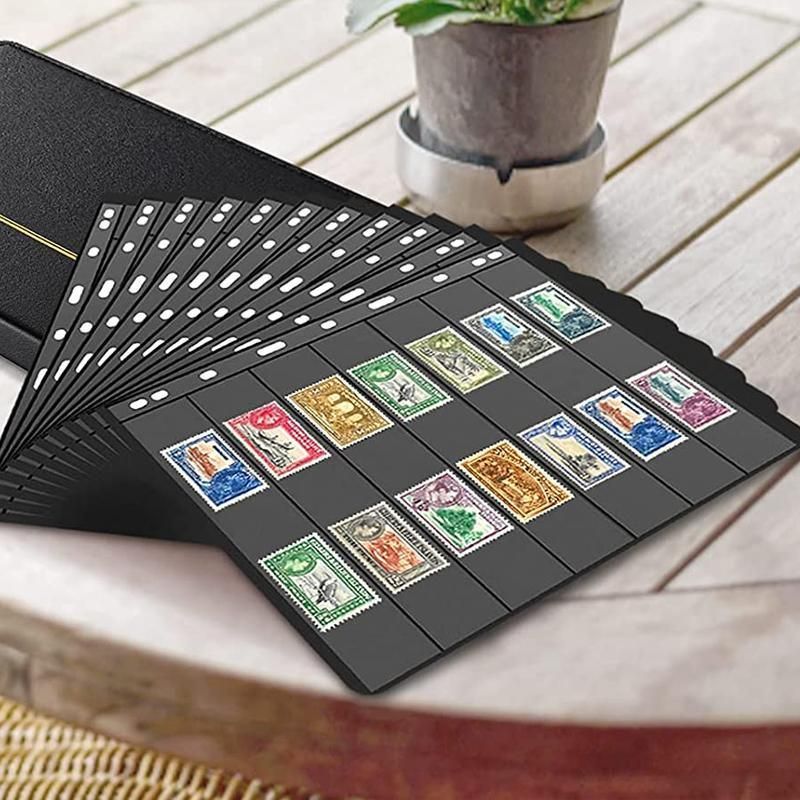 10 Pcs Stamp Album Refill Pages, Double Sided Black 7-Strip Sheets with 9 Holes