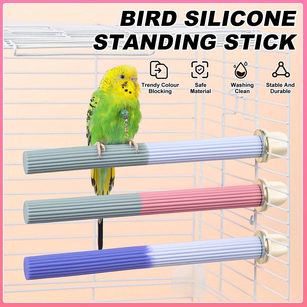 Bird Cage Accessories: Non-Slip Silicone Parrot Perch Stand Stick Grinding Claw Bird Cage Accessories - White Blue