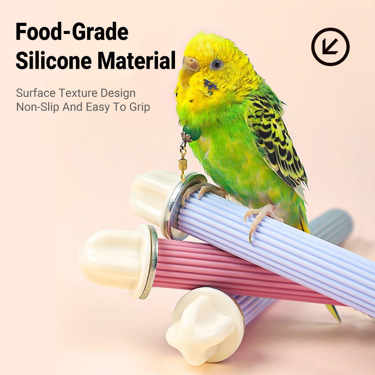Bird Cage Accessories: Non-Slip Silicone Parrot Perch Stand Stick Grinding Claw Bird Cage Accessories - White Blue