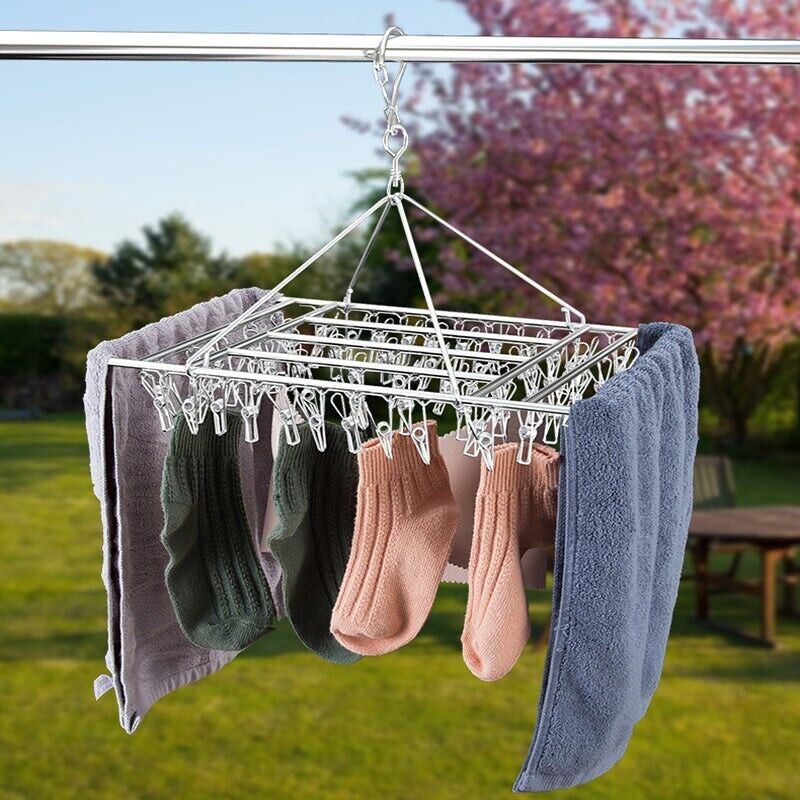 Drying Racks & Hangers: 30/40/55 Pegs Stainless Steel Laundry Sock Underwear Clothes Dryer Rack Hanger - 40Pegs