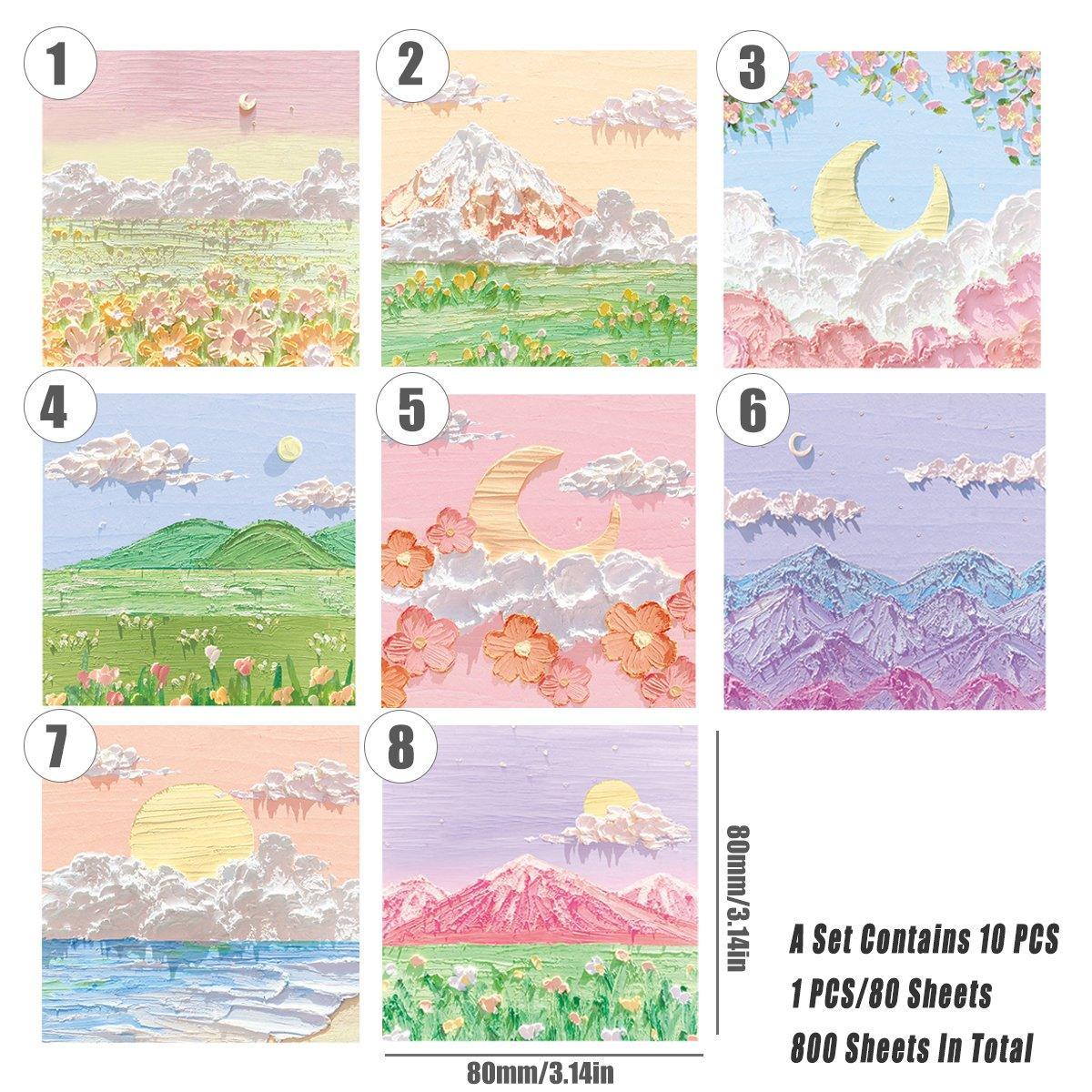 Paper Products: 800 Sheets Colorful Oil Painting Sticky Notes Memo Pads Self-Adhesive Notes - 6#