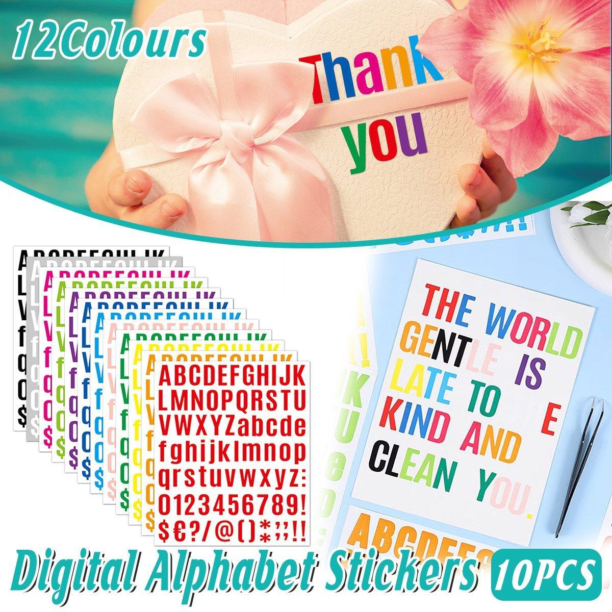Arts & Crafts: 10pcs Letter Stickers Colorful DIY Scrapbooking Water Bottle Greeting Cards - White