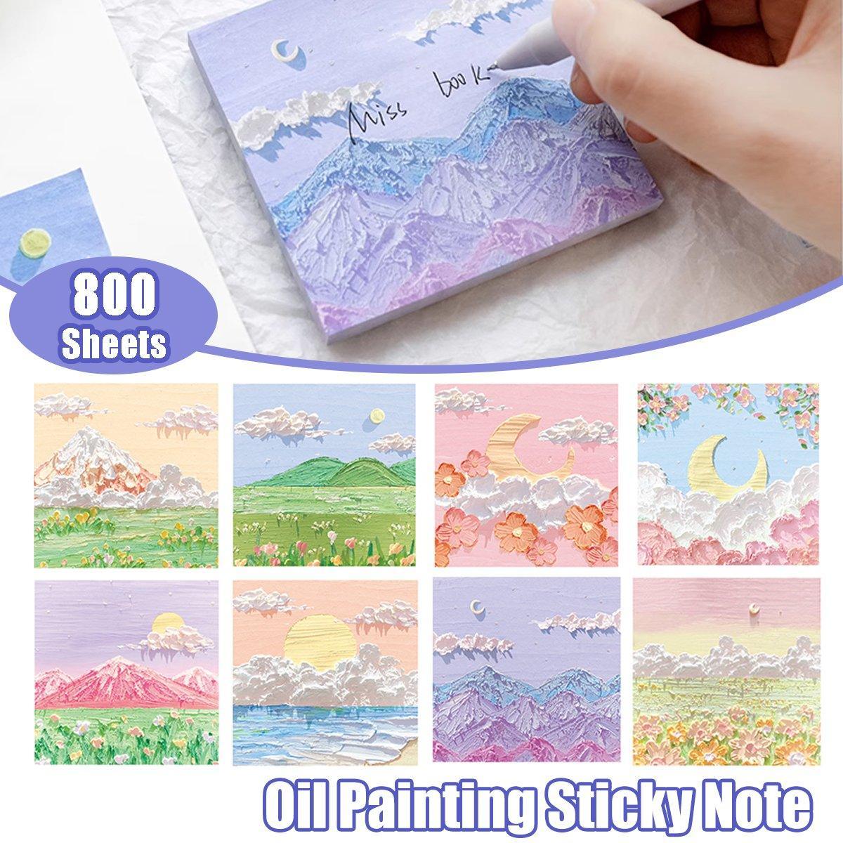 Paper Products: 800 Sheets Colorful Oil Painting Sticky Notes Memo Pads Self-Adhesive Notes - 7#